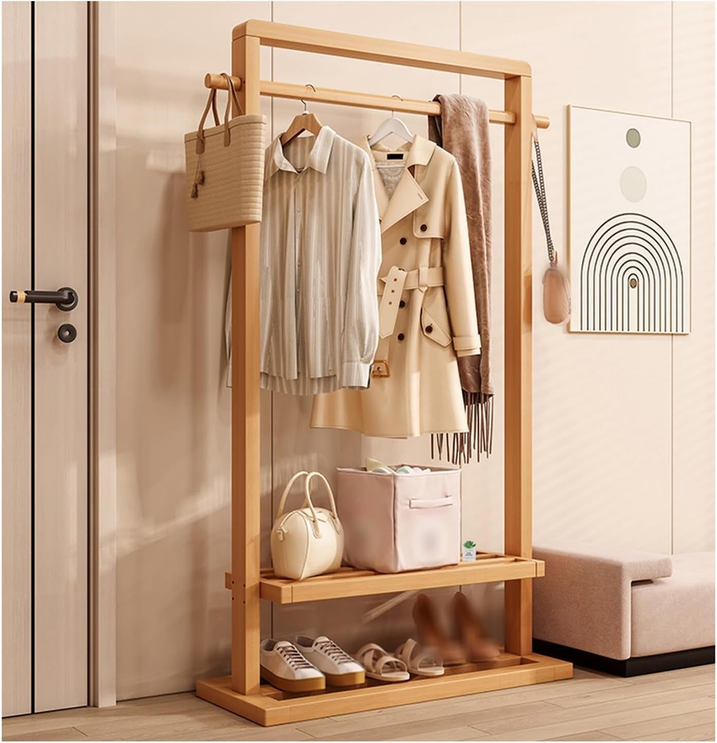 木製ラック・ウッドラック Wooden Brass Hanger Rack part 1 Clothes Rack, Solid Wooden Floor-standing Bedroom Coat Rack,Rack