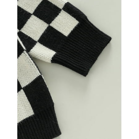 

Toddler Baby Boy Girl Sweater Checkerboard Knit Crewneck Sweatshirt Soft Warm Fall Winter Clothes (Plaid Black 2-3T)