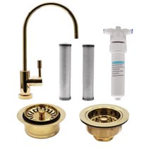 Westbrass 11" Contemporary 1-Lever Cold Water Dispenser Faucet Kit with Under Sink In-line Filter System, Kitchen Sink Strainer & Disposal Trim Set, Polished Brass