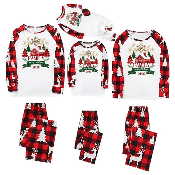 Mifsaly Matching Christmas Pajamas Set Holidays Xmas Funny Print Pjs 2 Piece Bright and Merry Pullover Sleepwear Loose Long Sleeve Nightwear Classic Plaid High Waist Pants 2025 Festival Homewear