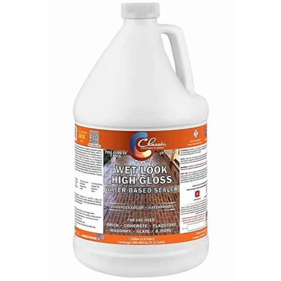 JYLP Wet Look Water-Based Sealer 1 Gallon, Ready-to-Use, Interior/Exterior, Concrete Brick Masonry Flagstone Water Repellent