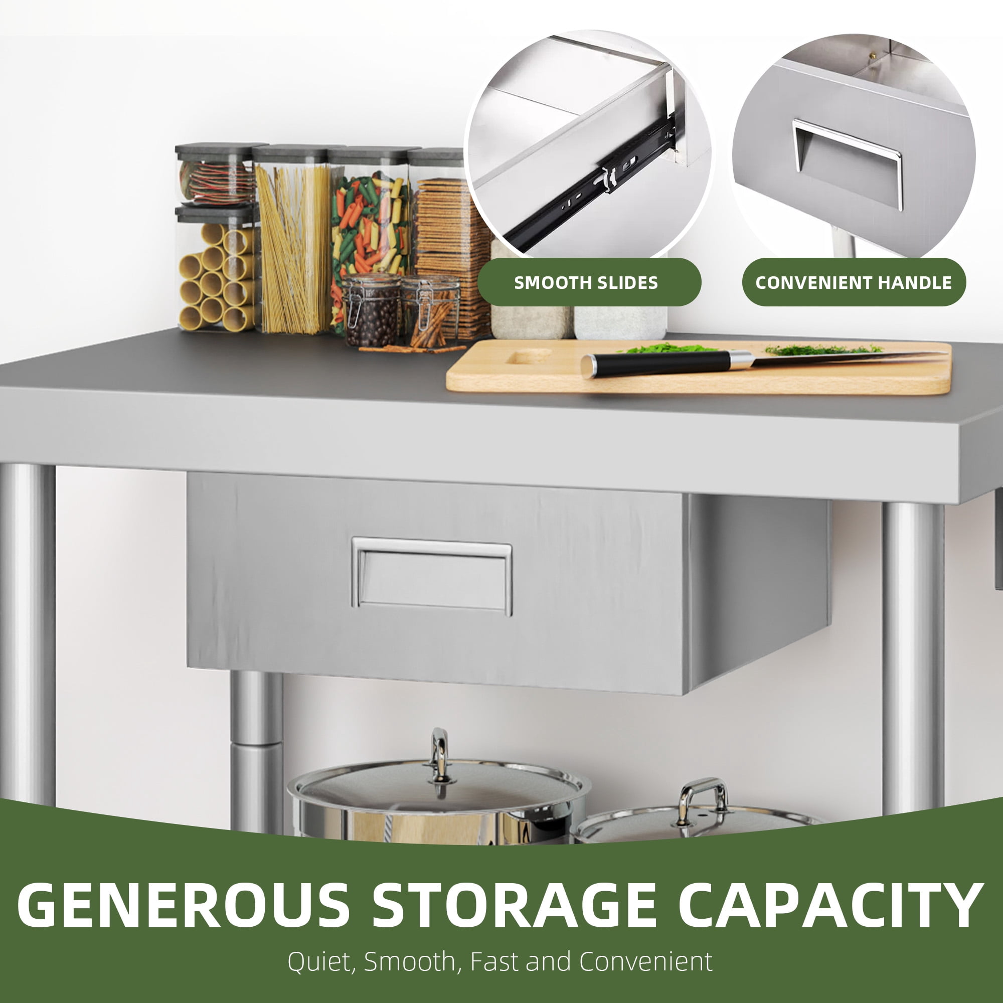 Uforic Stainless Steel Table with Paper Towel Holder and Drawer, 36" × 24" Work Table with Drawer, Metal Table Prep Table