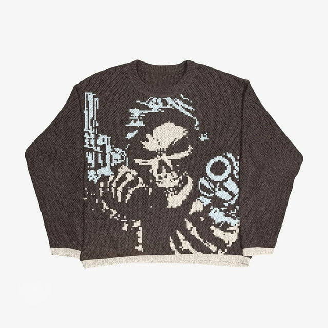Chandail Mode Automne Hiver Américain Col Rond Chandail Personnalisé Imprimé Manches Longues Joker Ample