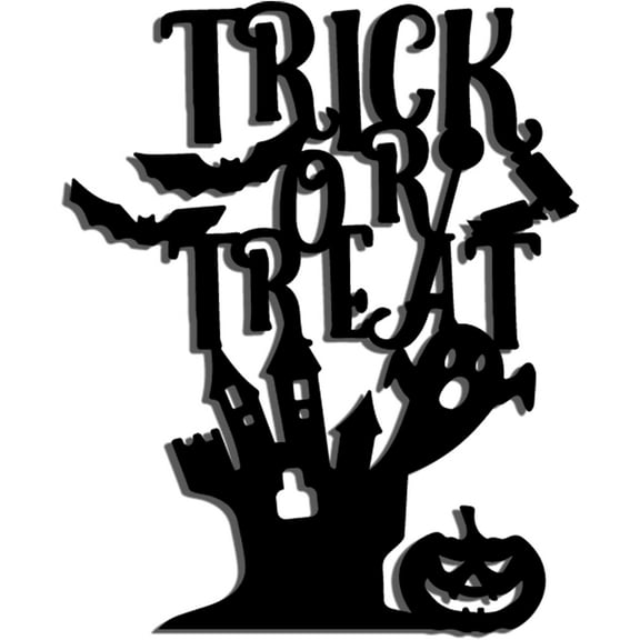 Trick or Treat Sign Metal Wall Art Black Metal Wall Decor Theme Hanging Elements for Bedroom Living Room Bathroom House Wall Decoration