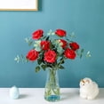 thumbnail image 4 of Xiao Hua 12 ramos de flores artificiales de seda, rosas realistas con tallos largos para decoración del hogar, boda o fiesta (rojo), 4 of 4