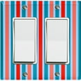 thumbnail image 1 of Metal Light Switch Wall Plate Outlet Cover (Vintage Red Teal Striped Wall - Double Rocker), 1 of 2