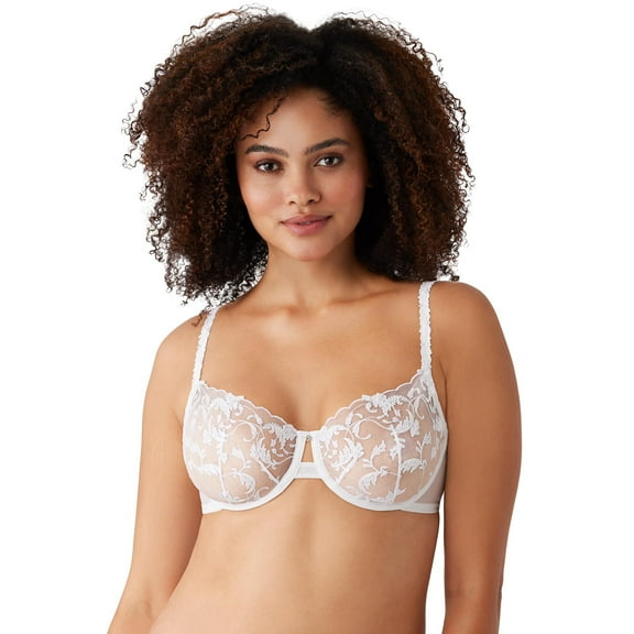 Wacoal Women's Dramatic Interlude Embroidered Unlined Underwire Bra, White, 34C