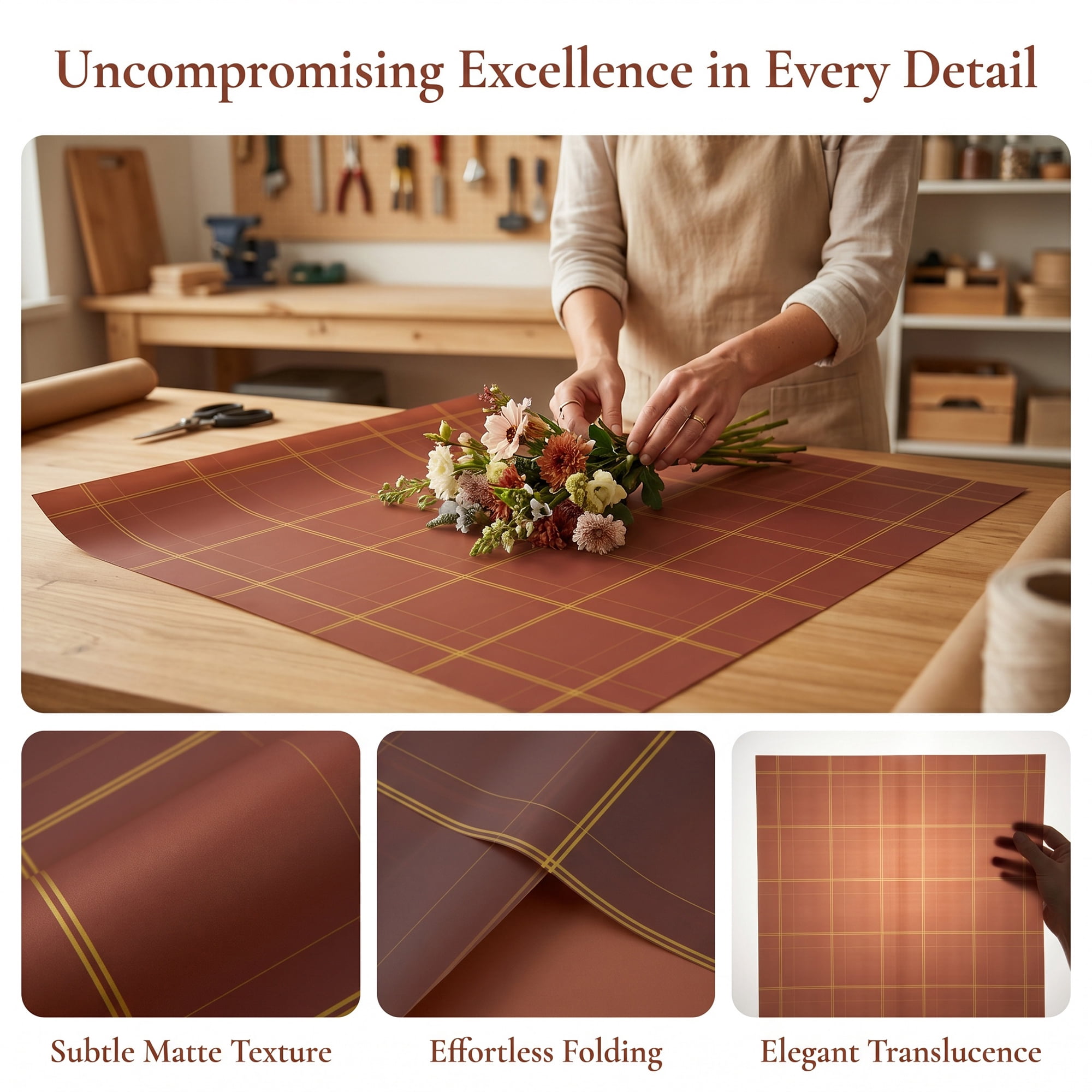 Unique Bargains Luxury Plaid Waterproof Gift Wrap Paper for Bouquets Coffee 22.4"x 22.4"