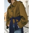thumbnail image 3 of Women'S Pleated Jacket Long Sleeve Collared Button Down Casual Short Trench Coat Spring Fall Outerwear Olive Color M, 3 of 7
