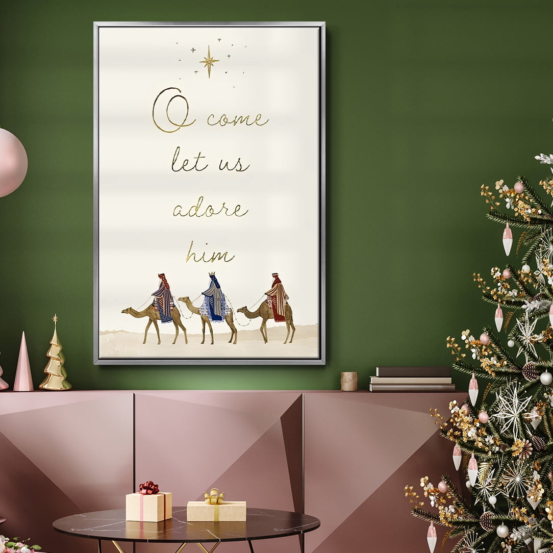 Away in a Manger Collection B - Framed Gallery Wrapped Holiday Canvas - 25 x 37 - Silver Frame