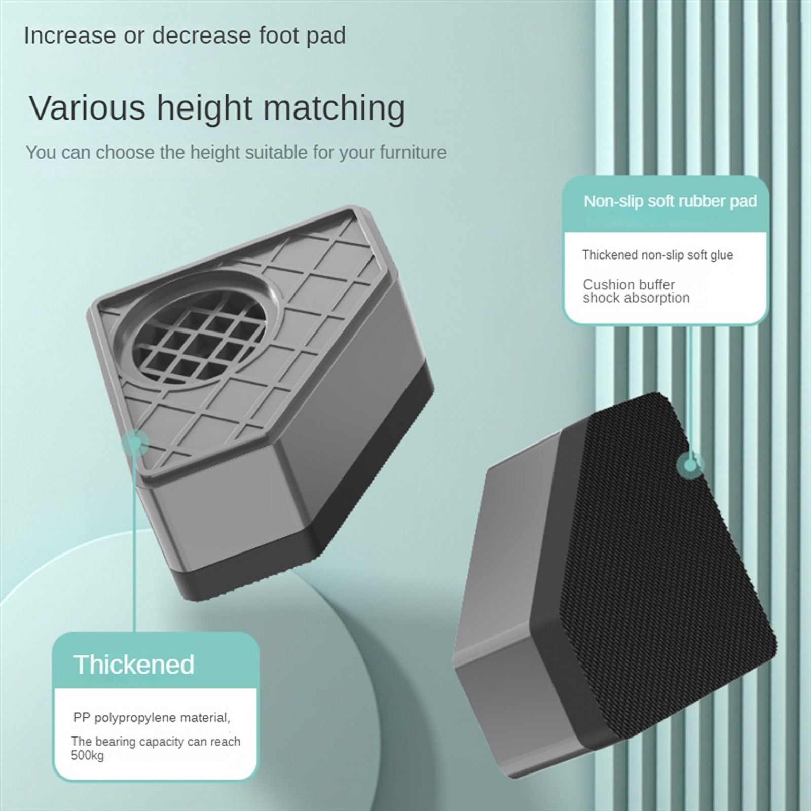 4Pcs Washing Machine Height Increase Pads Anti Pads Silent Skid Raiser Mat Refrigerator Dryer Support Stand 11.5CM,4 x Washing Machine Feet Pads,Gray & Black