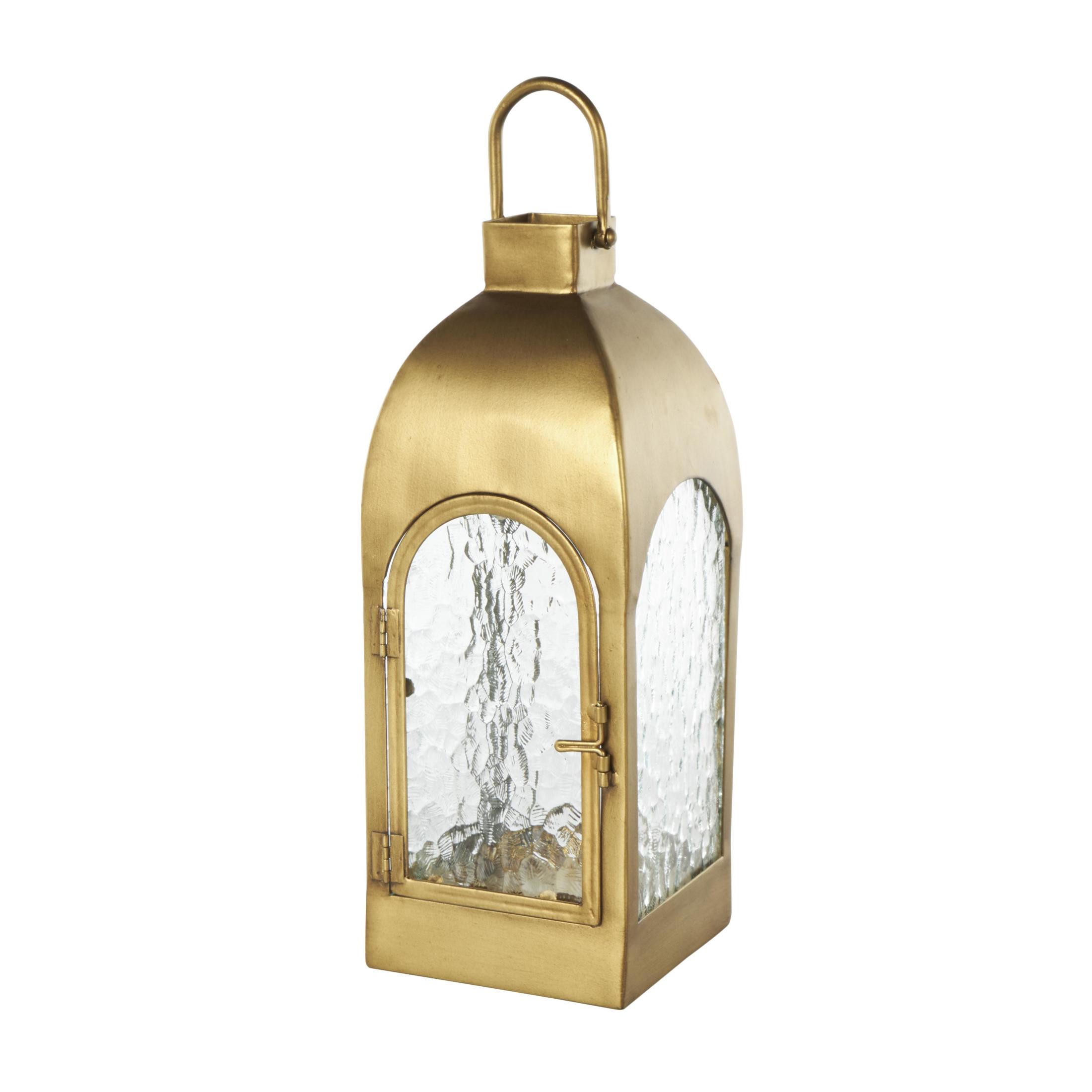 DecMode Gold Metal Arched Candle Lantern with Top Handle