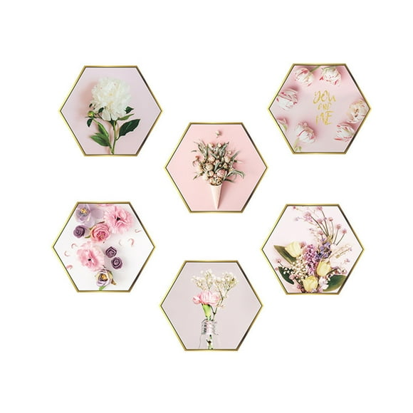 Wall Stickers for Bedroom Pinks Flowers Hexagonal Picture Frame Bedroom Porch Wall Beautification Decorative Wall Stickers Wall Picture Frames,Pictures for Bedroom,Picture Frames for Wall