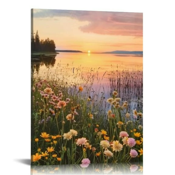 Creowell   Nature Landscape Canvas Wall Art Modern Lake Picture Print Vertical Sunset Scene Picture Artwork Painting for Living Room Bedroom Decor 12x16 in