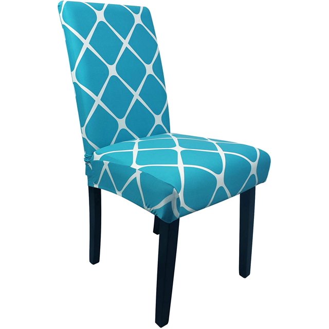 4 Pieces Dining Chair Covers, Stretch Washable Geometric Pattern Chair Slipcovers, for Dining Room Kitchen Home Hotel Table Banquet Sets, Peacock Blue