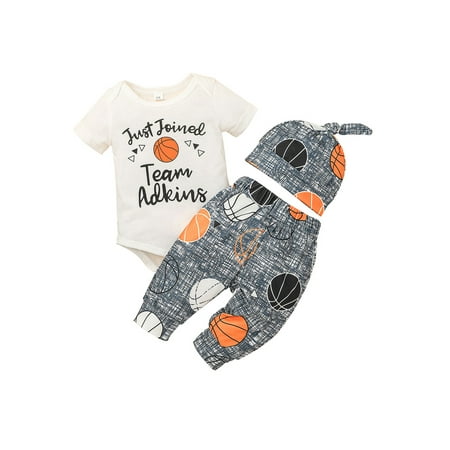 

JYYYBF 3Pcs Baby Boy Clothes Newborn Infant Bodysuit Summer Letter Print Short Sleeve Romper +Pants+Hat Outfits Set 0-3 Months