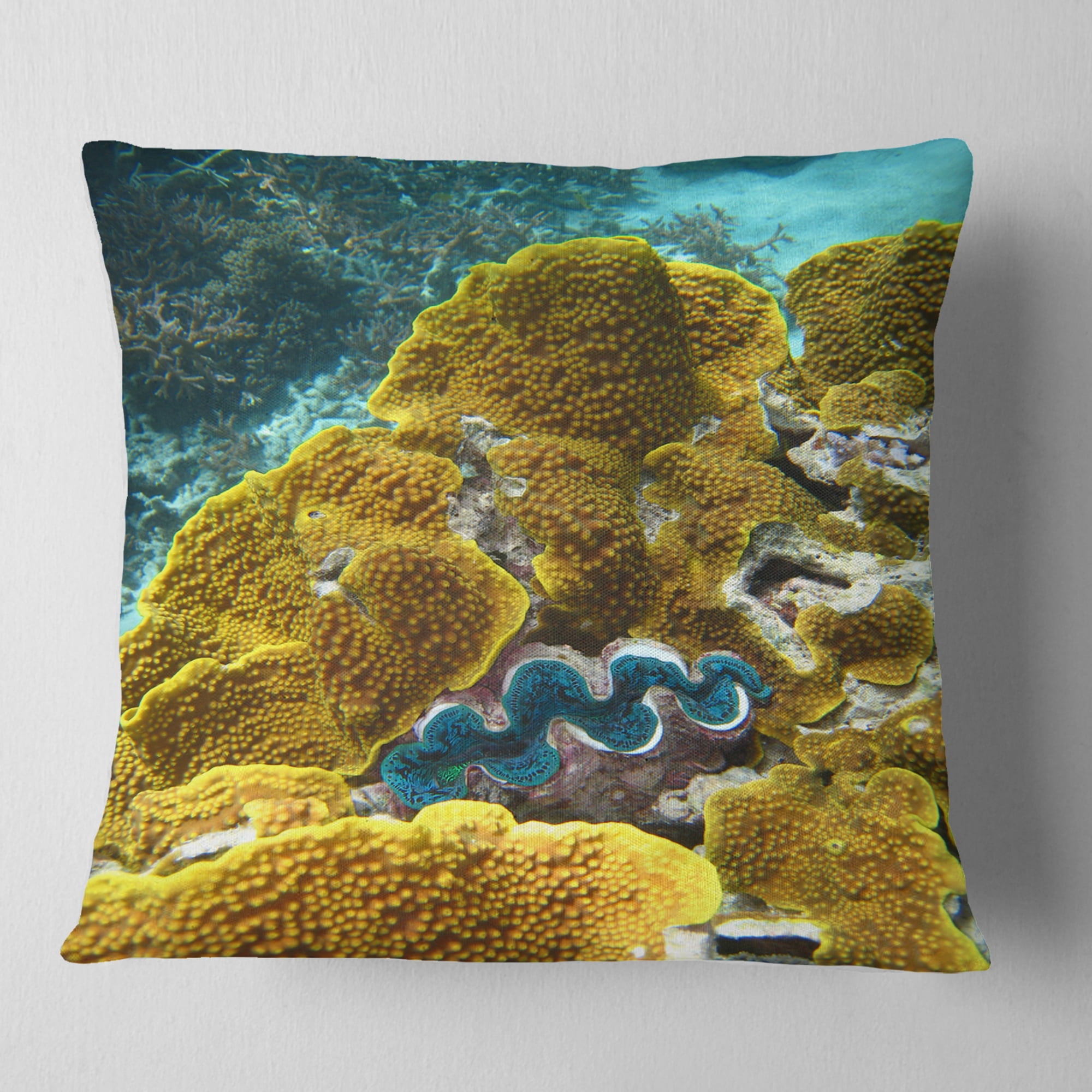 Designart Barrier Reef Underwater Scene - Seascape Throw Pillow - 16x16