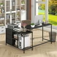 thumbnail image 3 of Topbuy L-Shaped Computer Desk with Drawers & Shelves 81” Convertible Home Office Desk with Charging Station Black, 3 of 9