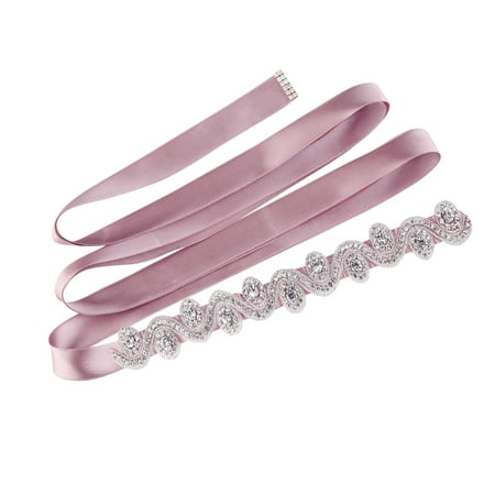 INSPIRE CHIC Women s Wedding Dress Sash Ribbon Rhinestone Bridal Belt Pale Pink 273 x 3cm/107 1/2 x 1 1/8 inches(L*W)