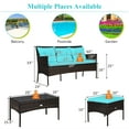 thumbnail image 4 of Costway 3PCS Patio Rattan Furniture Set 3-Seat Sofa Cushioned Table Turqouise, 4 of 12