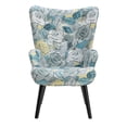 thumbnail image 3 of Accent Chair, Modern Button Tufted Wingback Armchair with Wood Legs, Upholstered Linen Leisure Lounge Chair, Comfy Single Sofa Chair Reading Chair for Living Room Bedroom Waiting Room, Blue Flower, 3 of 7