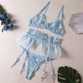 thumbnail image 1 of Conjunto de ropa interior sexy de tres piezas con sujetador y liguero bordado con falda pequeña para mujer, 1 of 6
