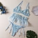 thumbnail image 1 of Conjunto de ropa interior sexy de tres piezas con sujetador y liguero bordado con falda pequeña para mujer, 1 of 6