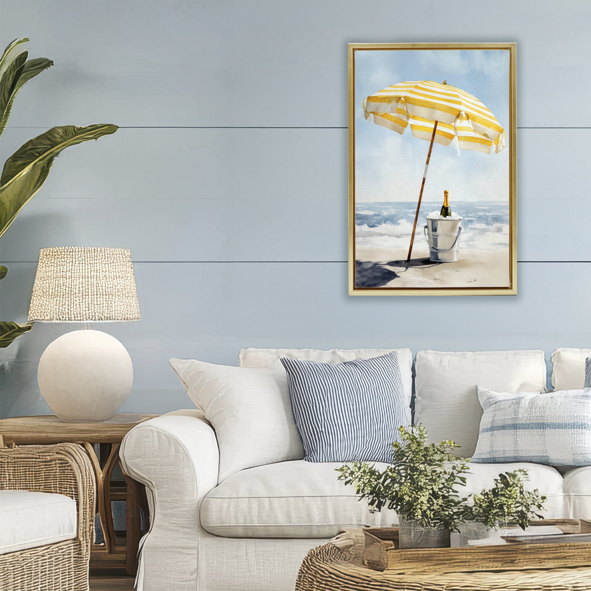 Stupell Industries Sunshine Celebration at Seaside Gold Framed Floater Canvas Wall Art, design by Petal Prints Design