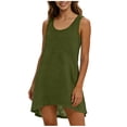 thumbnail image 2 of Maqroz Summer Dresses for Women Crew Neck Solid Tank Dresses Loose Fit Swimsuit Cover Up Vacation Beach Sundresses Army Green XL, 2 of 7