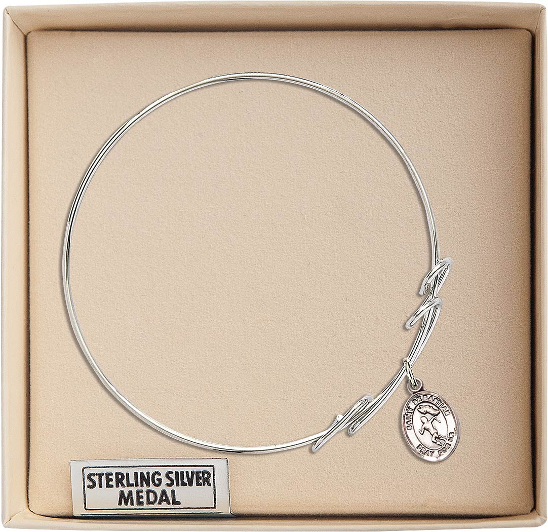 7 1/2 inch Round Double Loop Bangle Bracelet w/ St. Sebastian/Track&Field in Sterling Silver