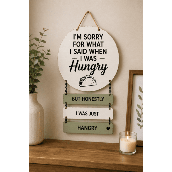Funny Wooden Hanging Wall Sign with Humorous Quote, Rustic Farmhouse Wall Decor Plaque with Hanging Rope and Decorative Panels for Kitchen, Dining Room, Home and Gift