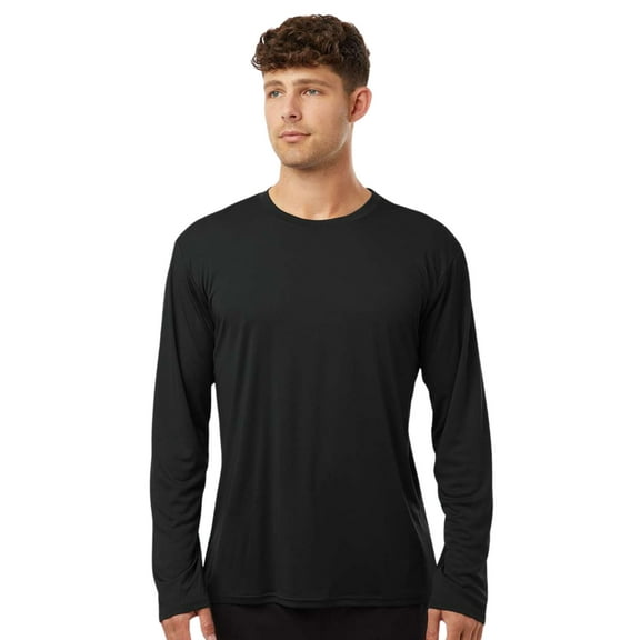 AllPro Men's Pro-Lock Classic Fit Long Sleeve T-Shirt, 100% Polyester Moisture Crewneck Tee Shirt (Black, L)
