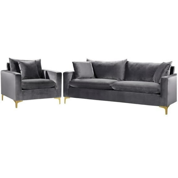 Home Square 2-Piece Furniture Set with Velvet Accent Chair and Sofa in Gray