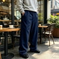 thumbnail image 3 of Havenx Sweatpants for Men Straight Wide Leg Drawstring Jogging Pants with Pockets Elastic Waist Open Bottom Sweatpant Gym Lounge Athletic Workout Fall Winter Pant,Navy S, 3 of 7
