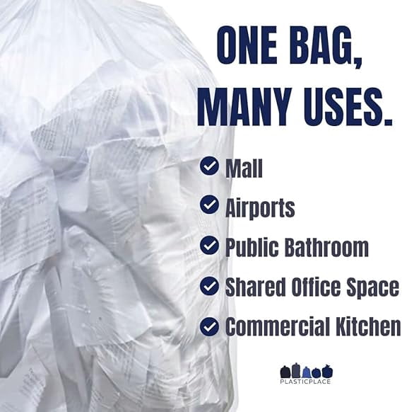 Plasticplace 33 Gallon Trash Bags │ 11 Microns │ Clear High Density Garbage Can Liners │ 33” x 40” (500 Count)