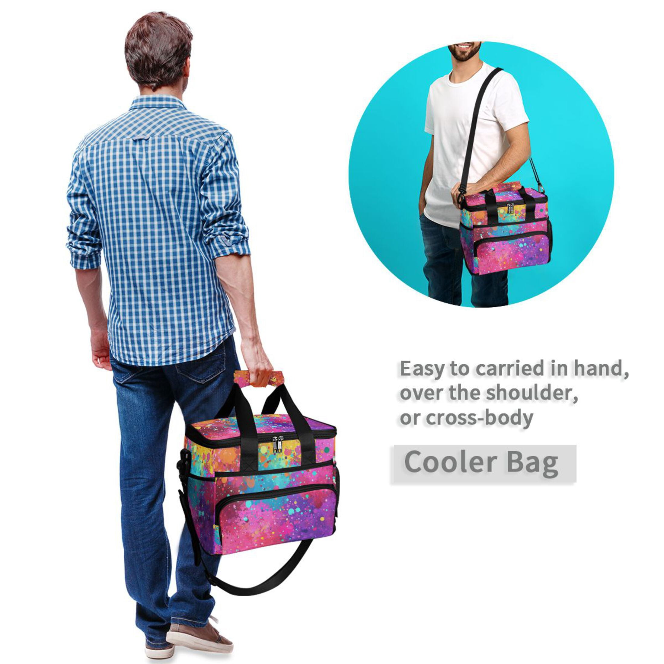 Color Explosion Splash Insulated Lunch Bag 15L Cooler Box for Women Men Work Camping Beach Travel