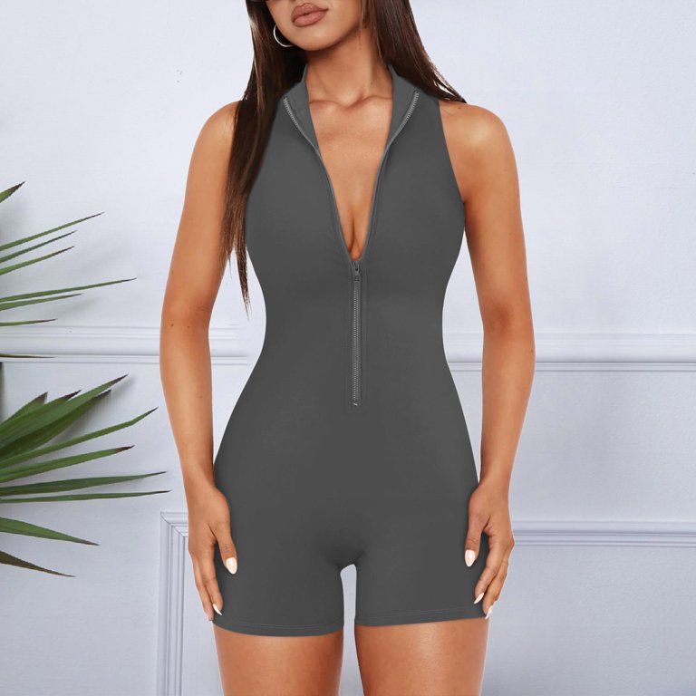 【GLOWNY】韓国人気★(S,M) BLISS FIT ROMPER Fsqjgq Jumpsuits for Women Grey Playsuit Bodysuit Trendy