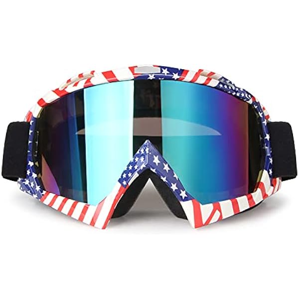 wonima02 Motorcycle Goggles Dirt Bike ATV Motocross Riding Racing Glasses Windproof Dustproof Scratch Resistant Offroad Goggles(Flag frame+Color lens)