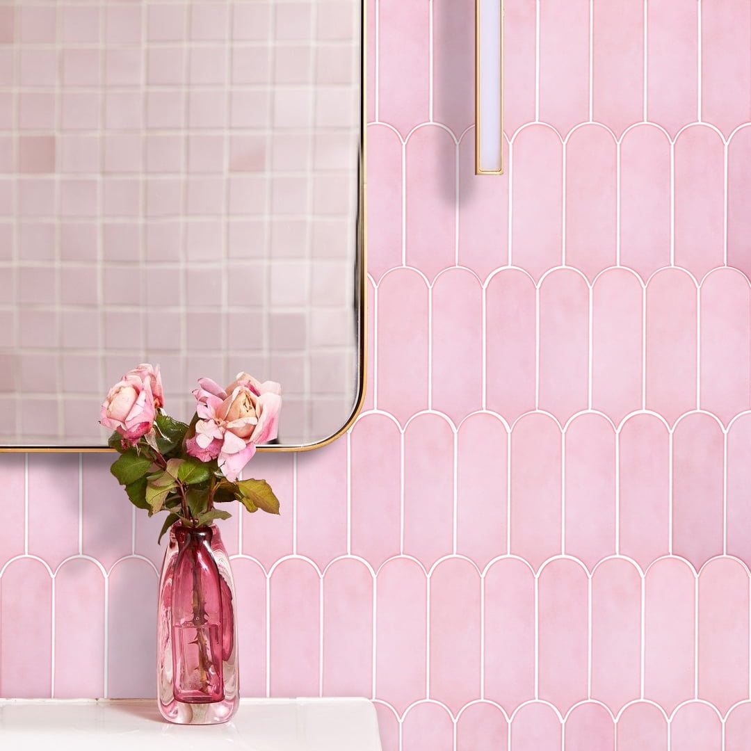 10-Sheet Peel and Stick Backsplash Tile, Self Adhesive Feather Backsplash Wall Tiles for Kitchen Bathroom (Thicker Design, Light Pink)