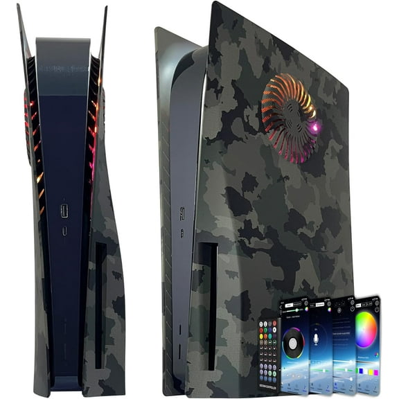 Faceplate with RGB Light Strip for PS5 and Dust Filter for Cooling Vents Uberwith 400 Effects LED Light Ring Console Cover for Disc Edition DIY Decoration Kit Accessories Camouflage