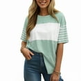 thumbnail image 2 of GEWSEY Summer Tops Trendy Oversized 2025 Crewneck Casual Color Block Striped Womens Shirts Blouses (Light Green, M), 2 of 9