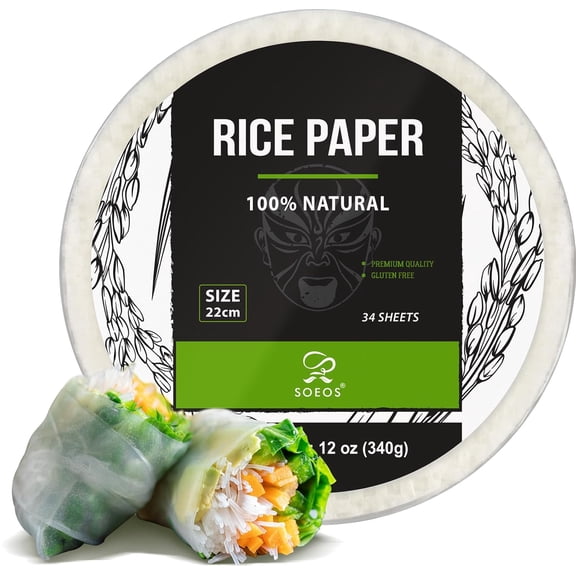 Soeos Rice Paper, 12 oz, 340g, (Pack of 1), 34 Sheets, Natural Rice Paper