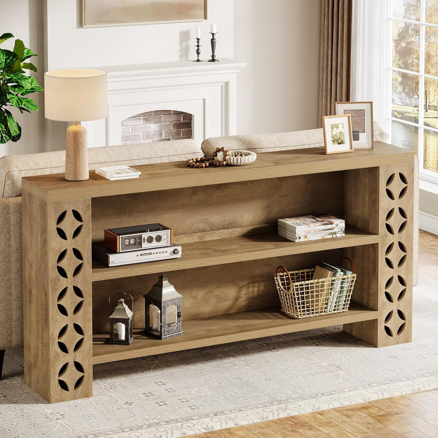 Tribesigns 70.9" Extra Long Console Table with Storage, 3-Tier Long Entryway Table for Hallway, Walnut