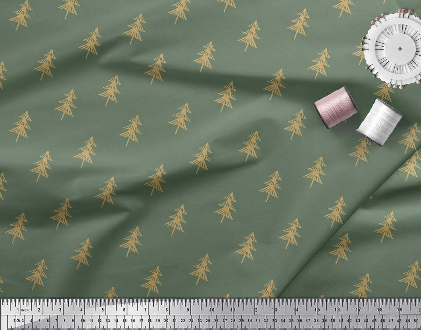 Soimoi Green Cotton Voile Fabric Christmas Tree Decor Fabric Printed Yard 56 Inch Wide