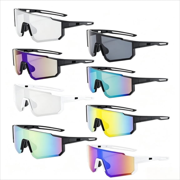 Zinqora 8‑Pack Wrap‑Around Sport Sunglasses, Large Shield Frame Eyewear for Cycling & Outdoor Sports