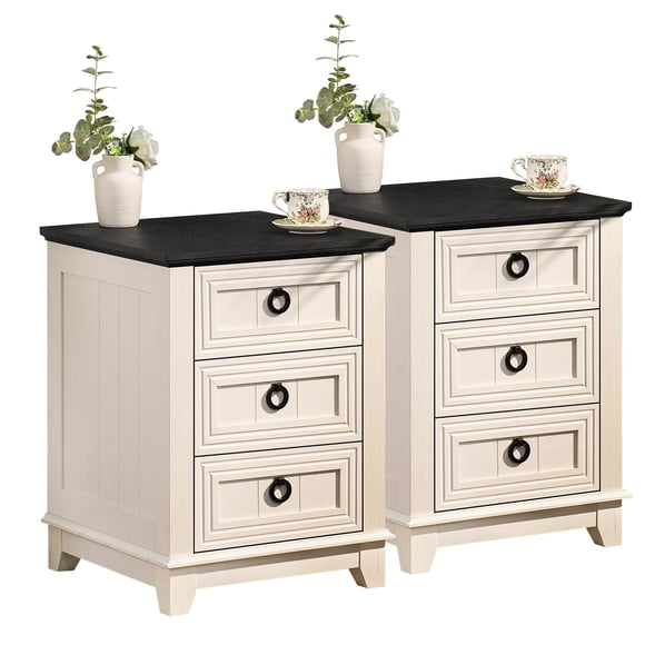 Mesa de noche Joaxswe, set de 2, 46 x 46 x 61 cm, 3 cajones, blanca