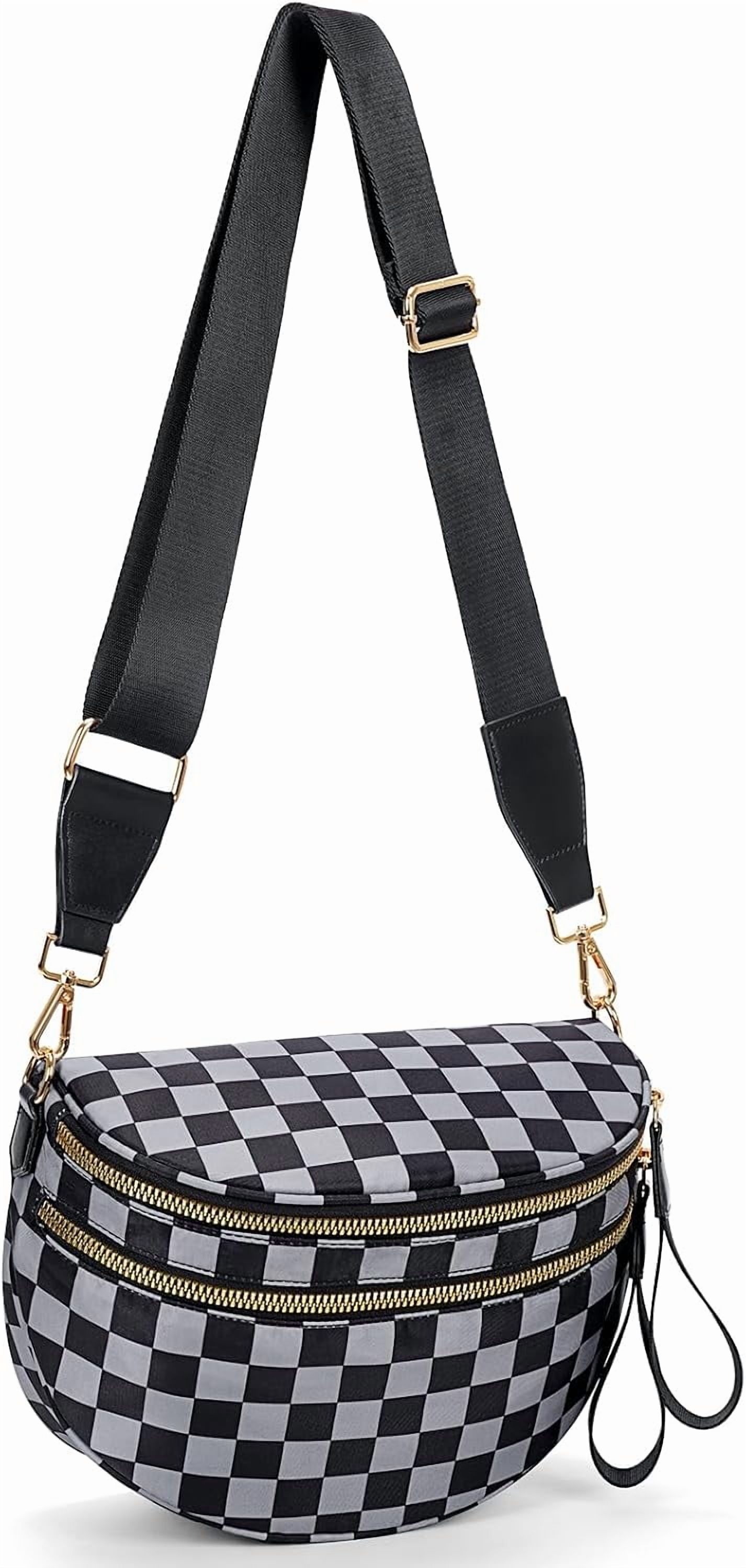 Checkered Crossbody Bag,Spacious Bum Bags for Women Nylon Crossbody Fanny Packs Checkered Purse Belt Wallet