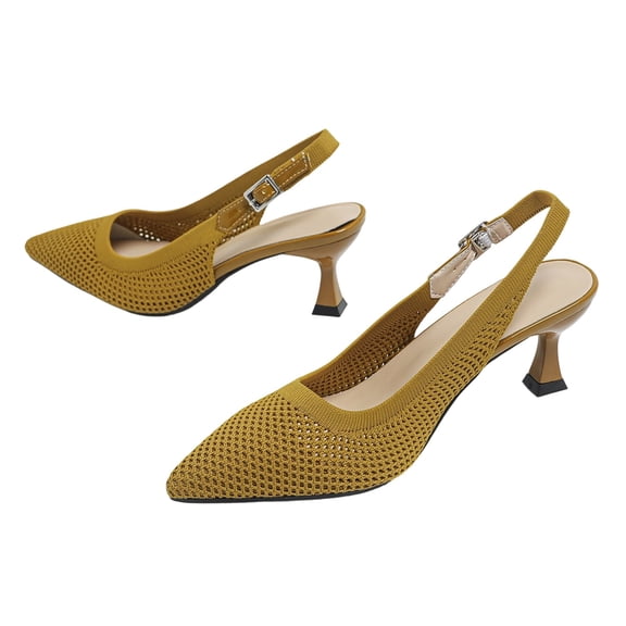 Womens Adjustable Slingback Kitten Heels, Pointed Toe Mid-Low Heel, Cute Knitted On Work Pumps Dress Shoes for Work Wedding Everyday Parties(Gold,5.5)