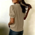 thumbnail image 4 of Comfortable Linen Shirt for Women Peter Pan Collar Short Bubble Sleeve Button Down Textured Casual Brown L, 4 of 8