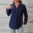 thumbnail image 4 of ClodeEU Women V Neck Henley Long Sleeve Pleated Blouse,Casual Loose Solid Tunic Top Dark Blue,Women's Plus L, 4 of 6